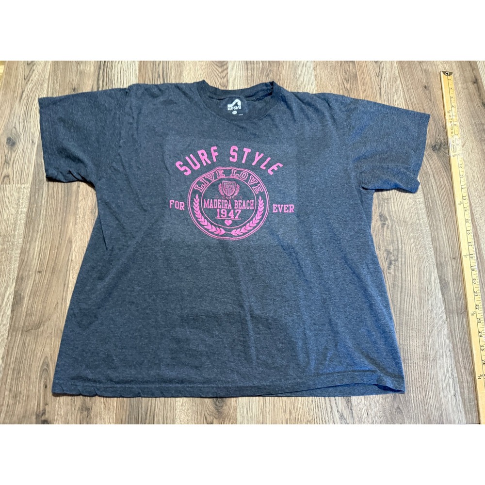 Surf Style Madeira Beach 1947 Graphic T-Shirt Mens XL Gray Pink Short Sleeve Tee